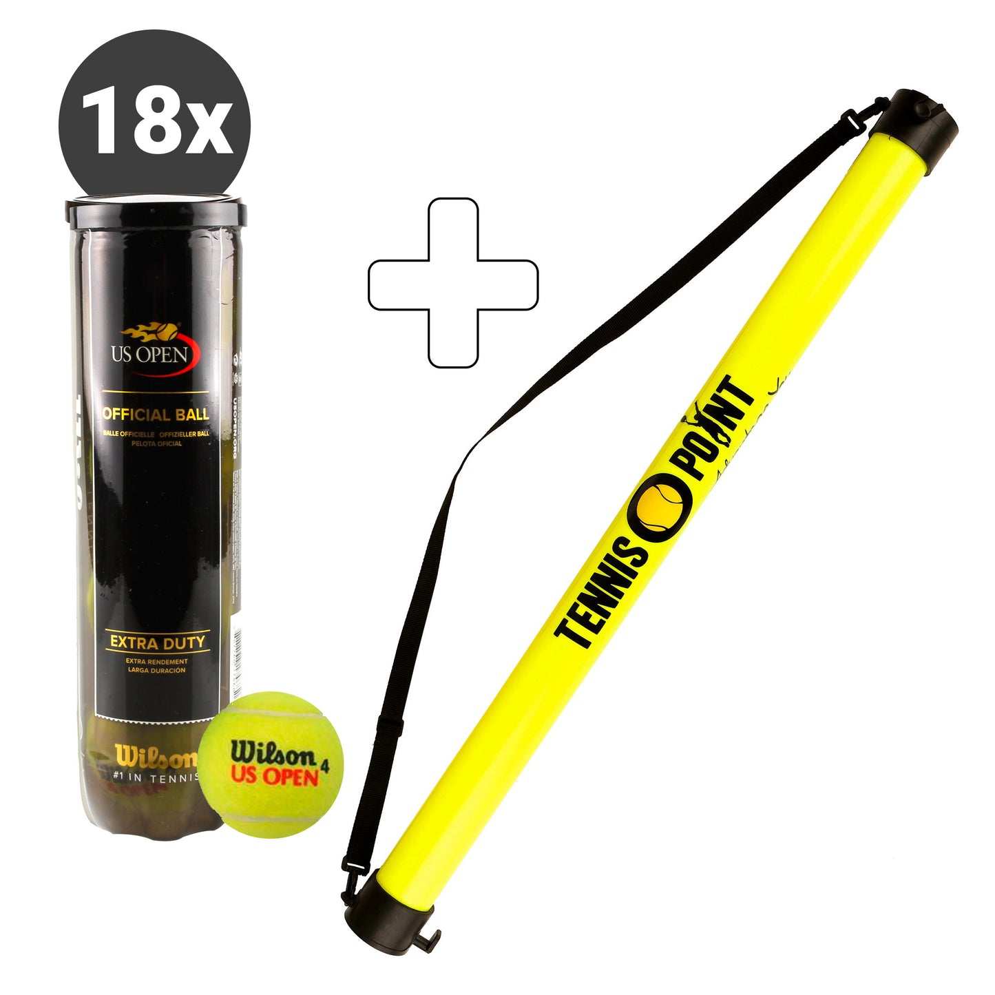 Wilson 18x dåse med 4 US Open Plus boldsamlerør Wilson 18x dåse med 4 US Open Plus boldsamlerør