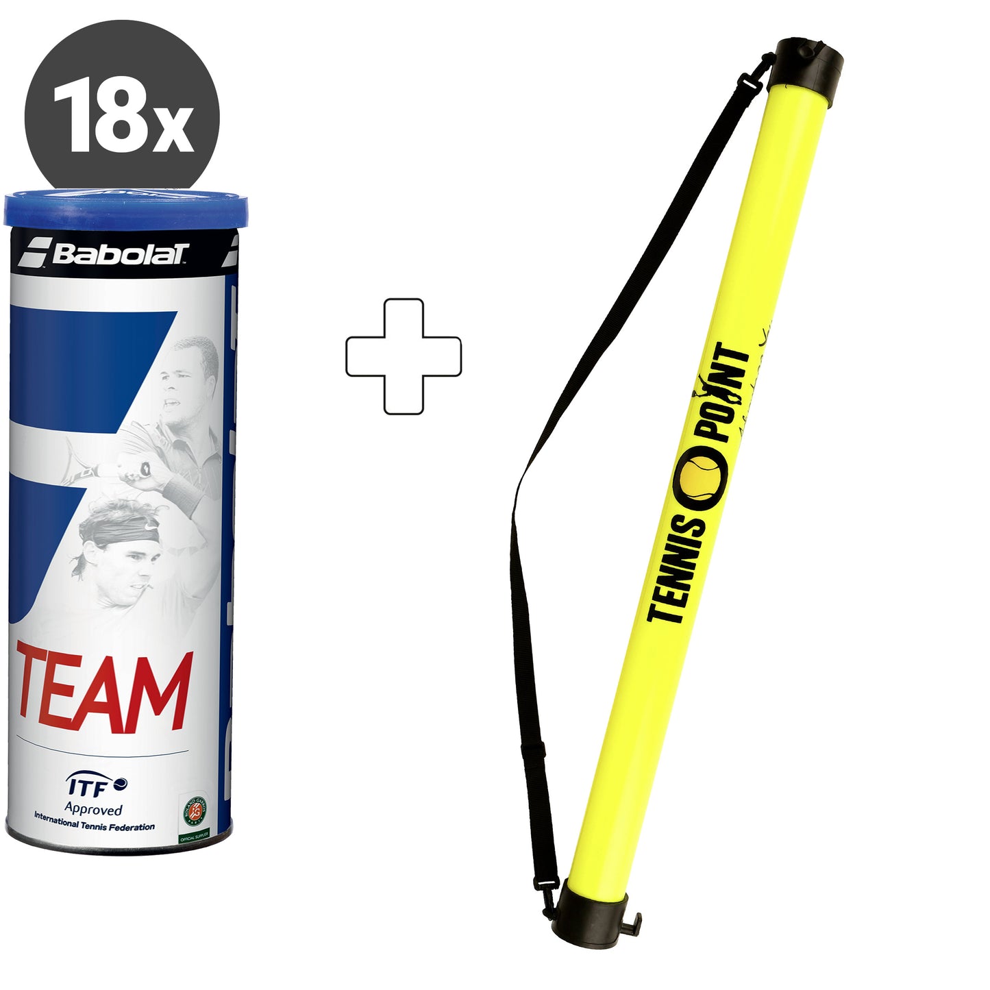 Babolat 18x dåse med 4 Team Plus boldsamlerør Babolat 18x dåse med 4 Team Plus boldsamlerør