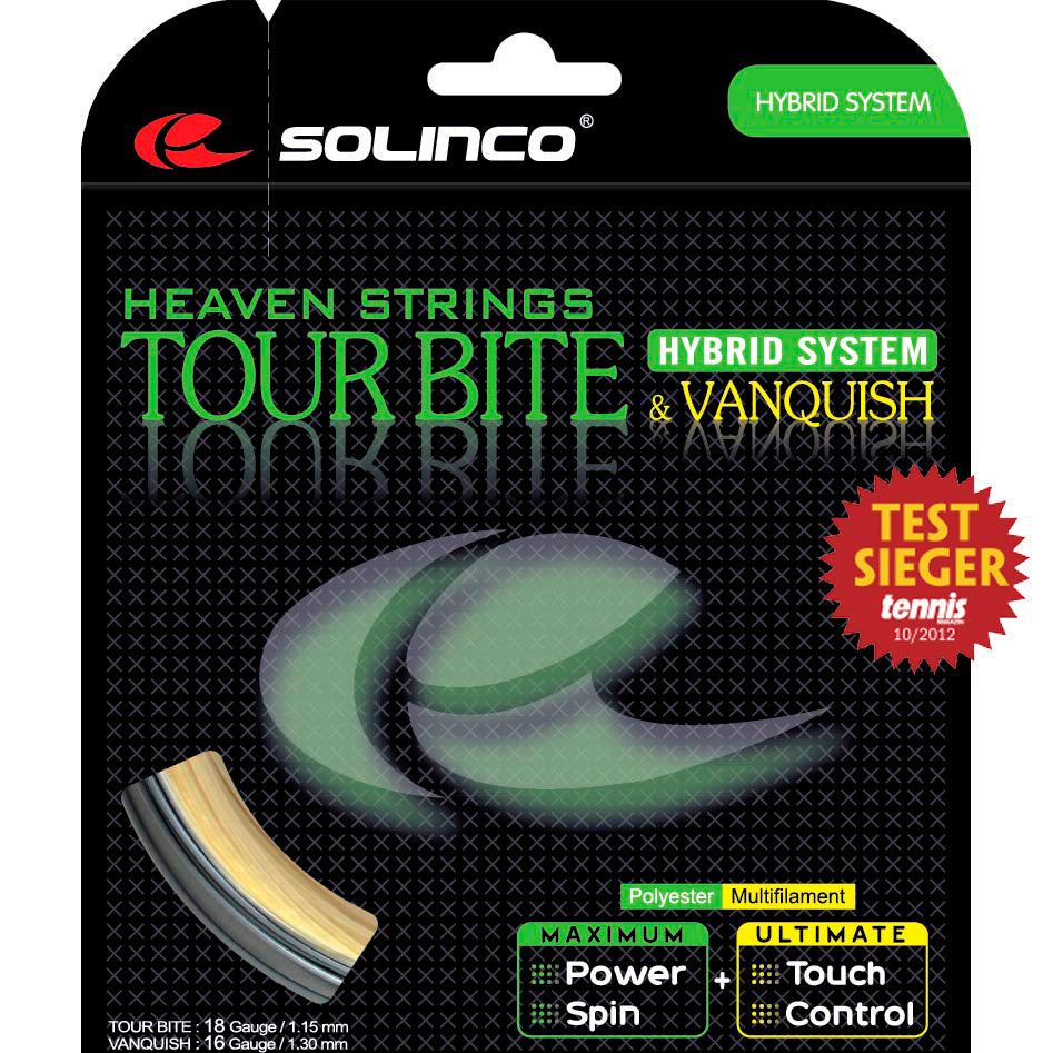 Solinco Tour Bite 6,8m Silber + Vanquish 6,3m Strengesæt 13,1m-Sølv,Naturfarvet Solinco Tour Bite 6,8m Silber + Vanquish 6,3m Strengesæt 13,1m-Sølv,Naturfarvet