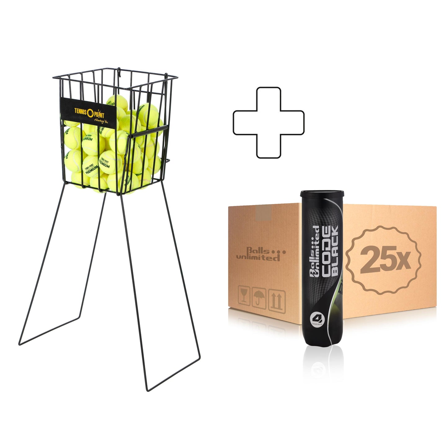 Balls Unlimited 25x dåse med 4 Code Black Plus boldkurv Balls Unlimited 25x dåse med 4 Code Black Plus boldkurv