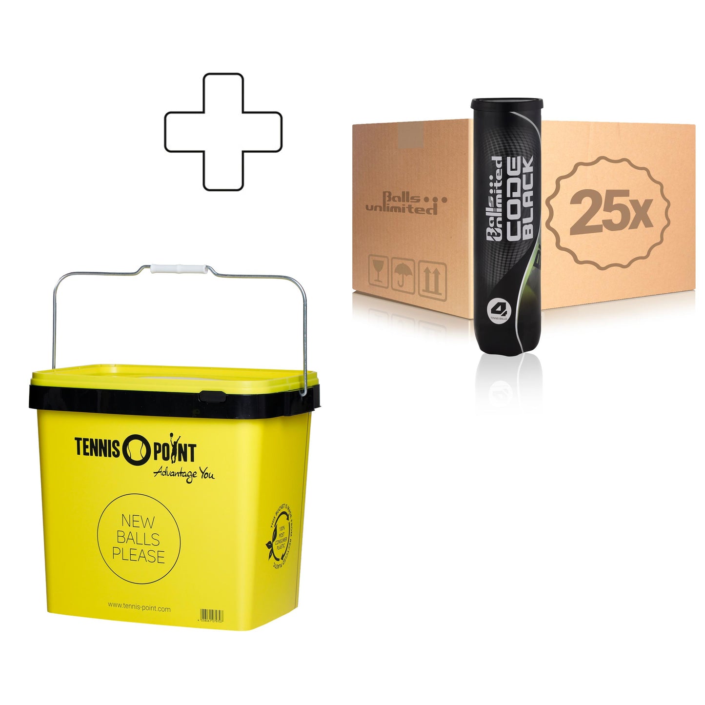 Balls Unlimited 25x dåse med 4 Code Black Plus boldspand Balls Unlimited 25x dåse med 4 Code Black Plus boldspand