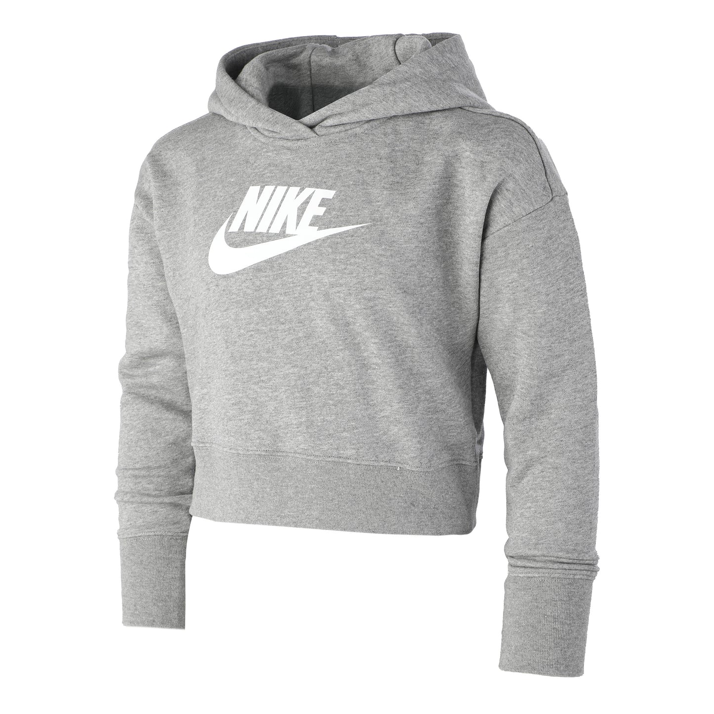 Nike French Terry Club Cropped Hættetrøje Pige - grå, hvid
