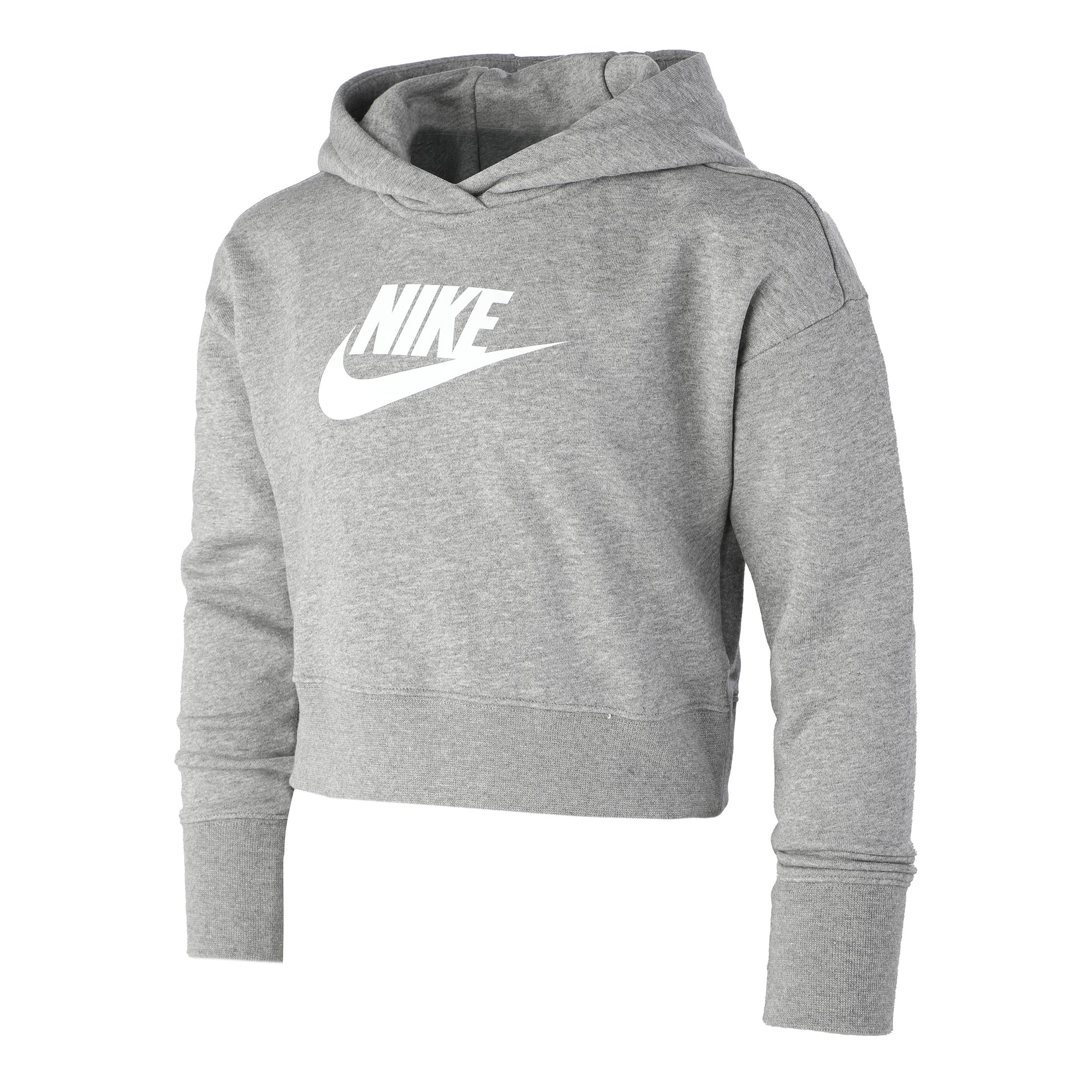 Nike French Terry Club Cropped Hættetrøje Pige - grå, hvid