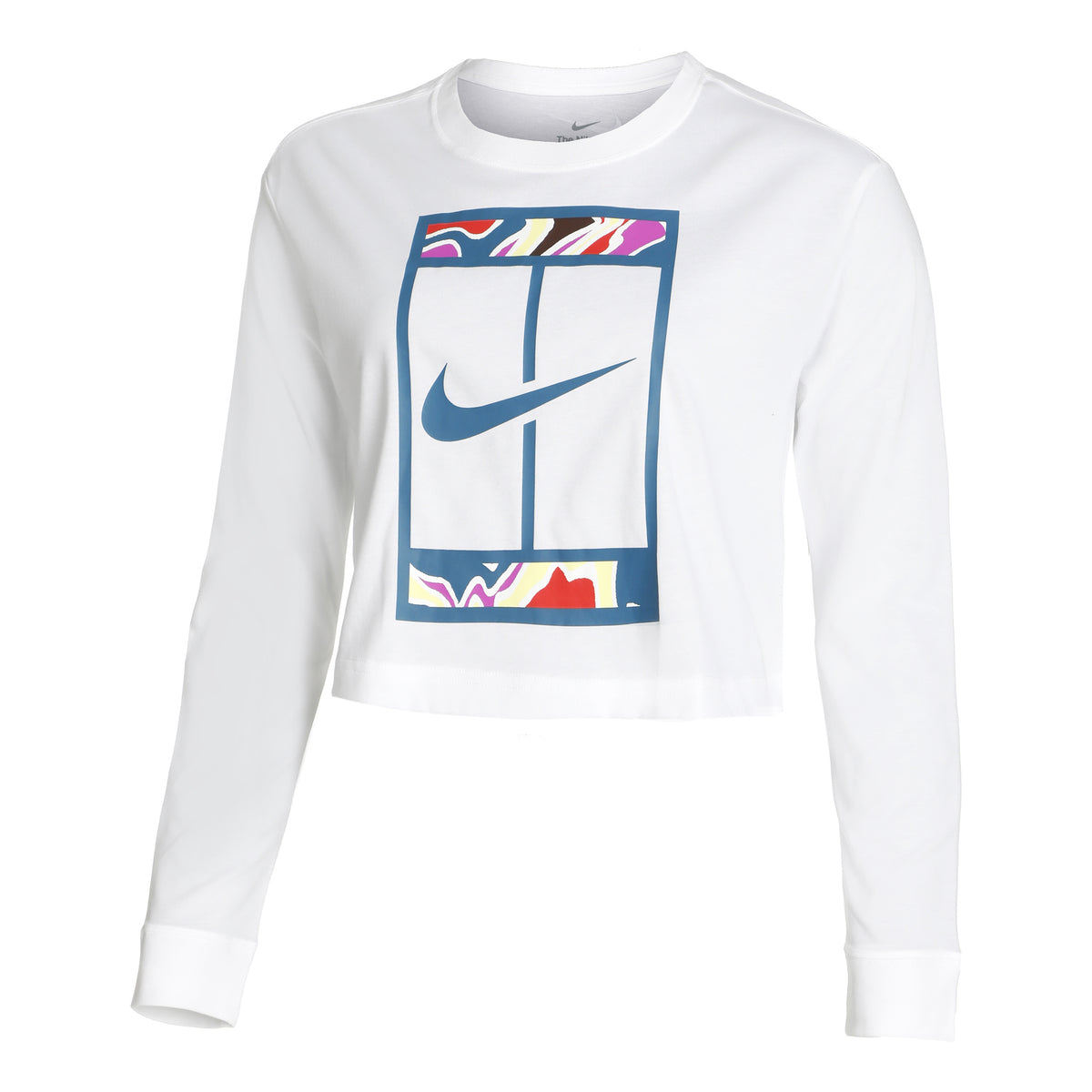 Nike Dri-Fit Court Slam Cropped Shirt, langærmet Damer - hvid, flerfarvet