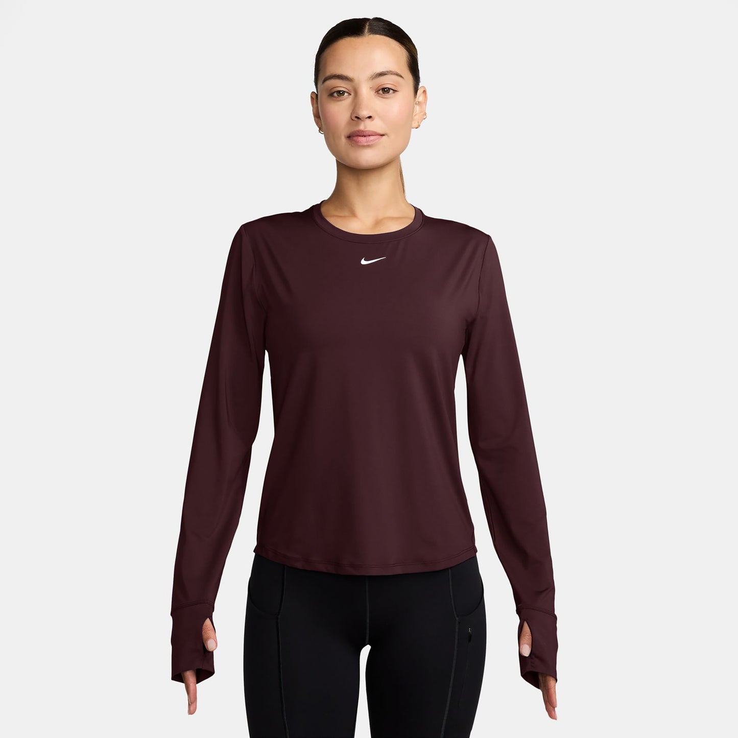 Nike One Classic Dri-FIT Shirt, langærmet Damer - mørkerød, hvid