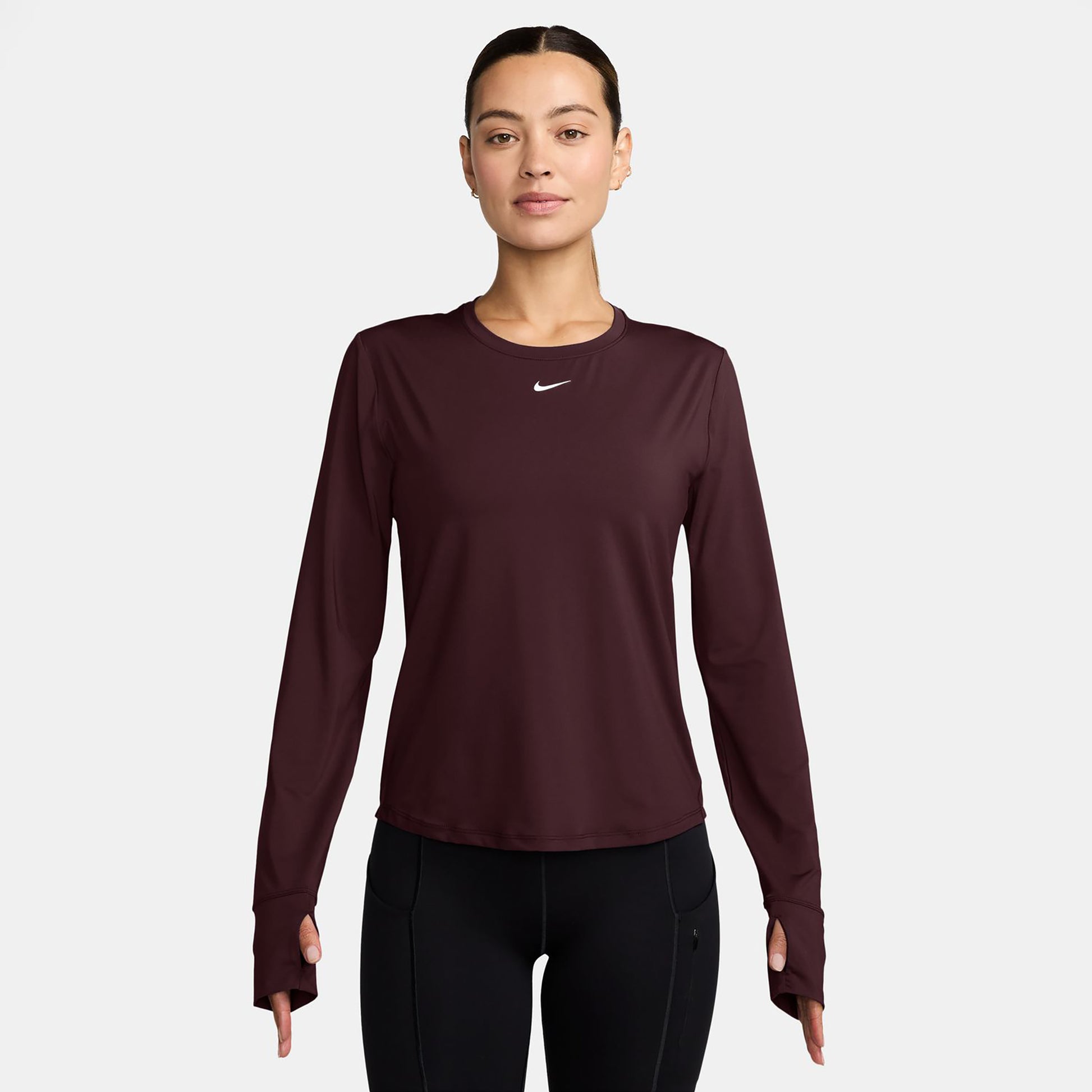 Nike One Classic Dri-FIT Shirt, langærmet Damer - mørkerød, hvid