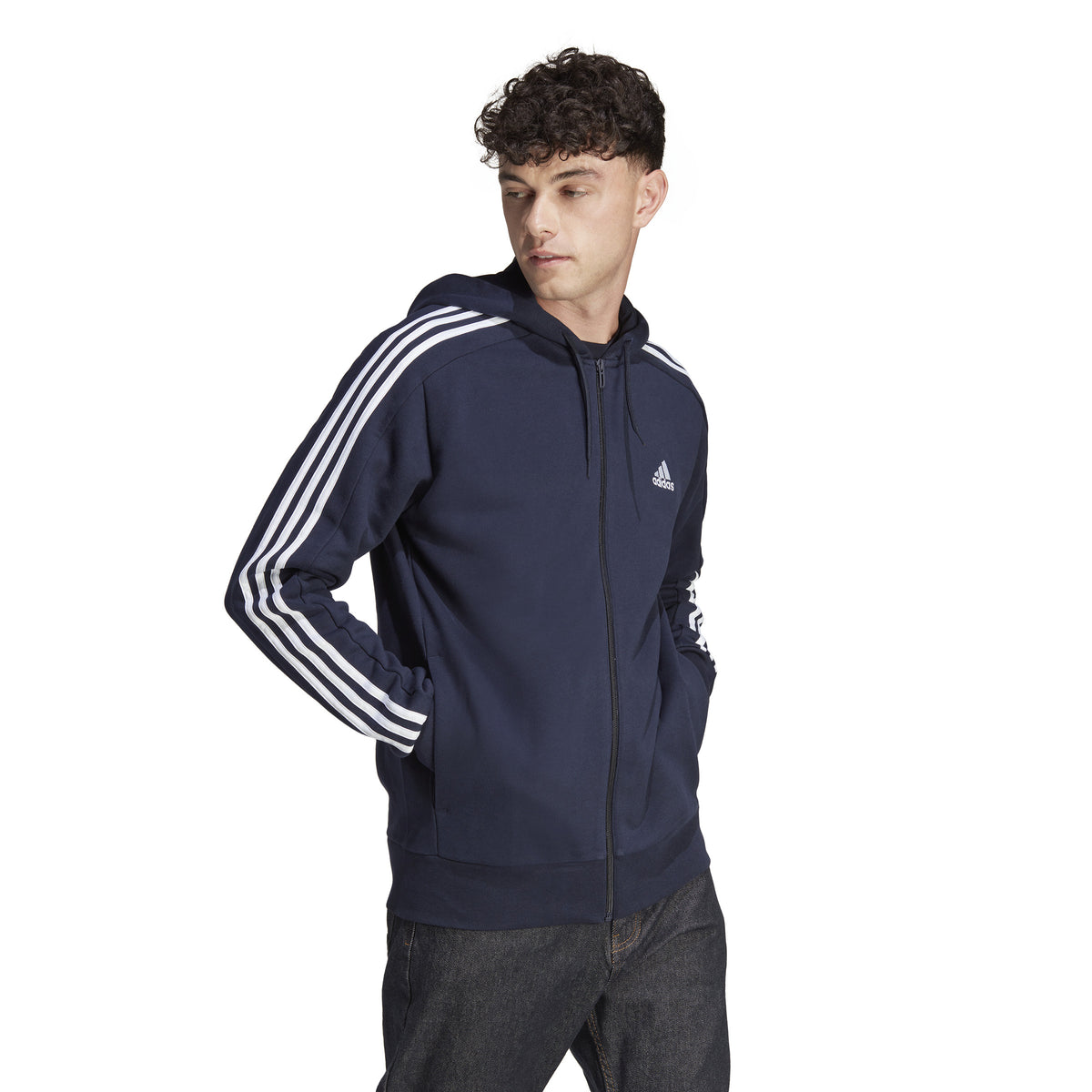 adidas 3Stripes Sweatjakke Herrer - mørkeblå, hvid