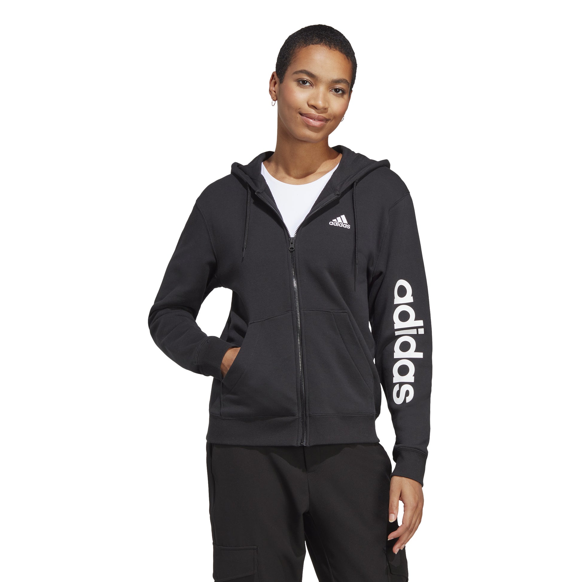 adidas Linear French terry Full Zip Sweatjakke Damer - sort, hvid