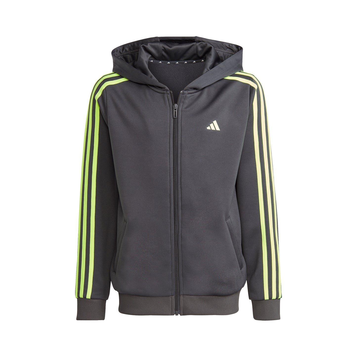 adidas Training ES 3 Stripes Full-Zip Sweatjakke Børn - mørkegrå, neongrøn