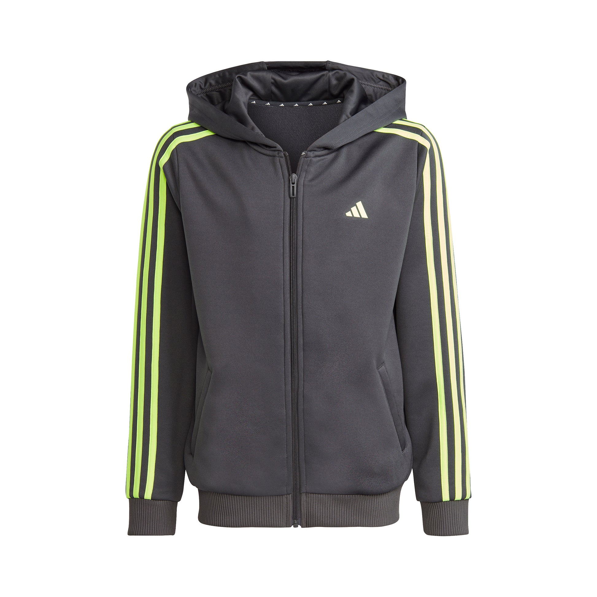 adidas Training ES 3 Stripes Full-Zip Sweatjakke Børn - mørkegrå, neongrøn