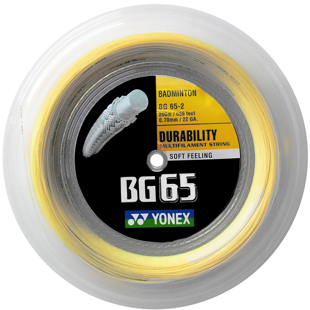 Yonex BG65 Badmintonstrenge, rulle 200m -gul