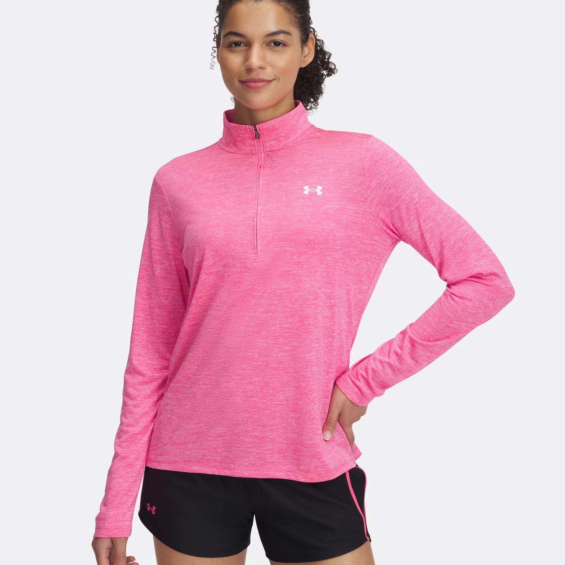 Under Armour Tech 1/2 Zip-Twist Shirt,Langærmet Damer-Pink,Hvid