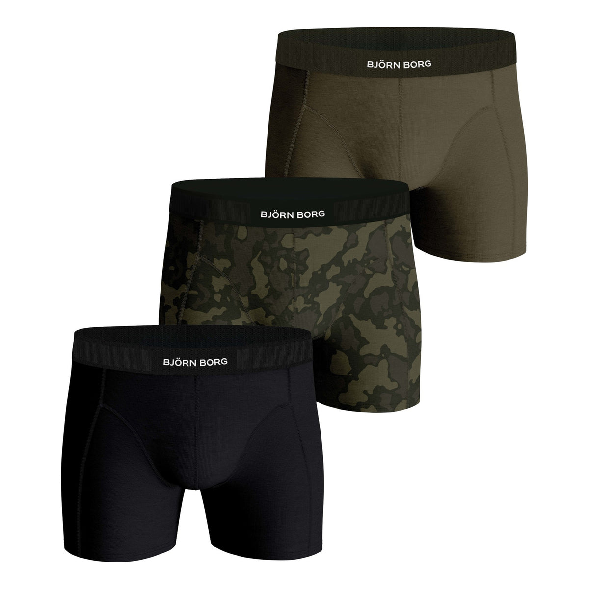 Björn Borg Premium Cotton Stretch Boksershorts Pakke med 3 Herrer - sort, kaki