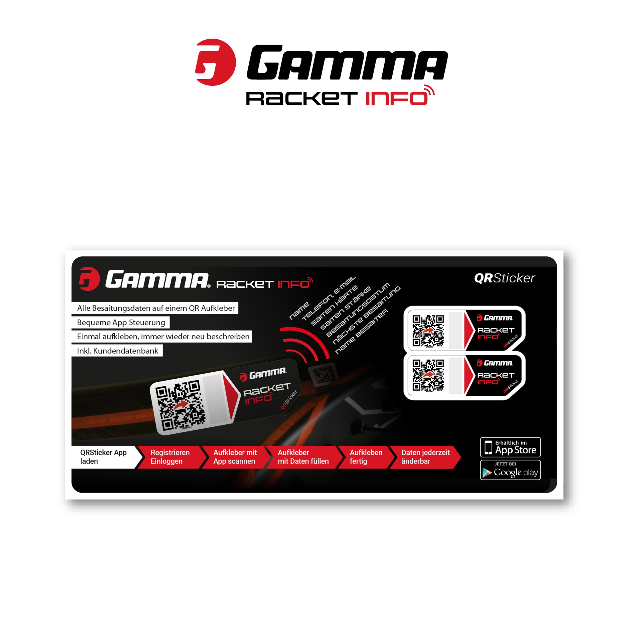 Gamma Racket Info String Mærkat Pakke Med 2-Sort