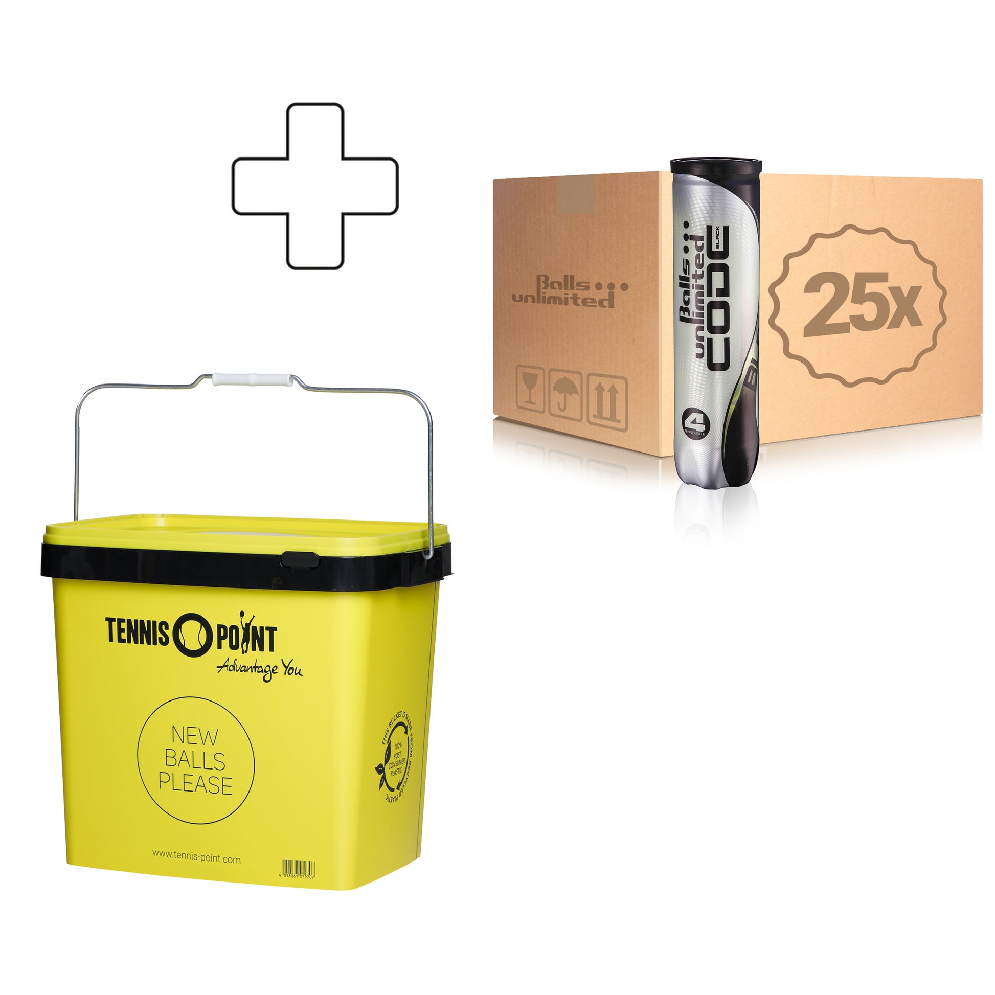 Balls Unlimited 25x dåse med 4 Code Black Plus boldspand