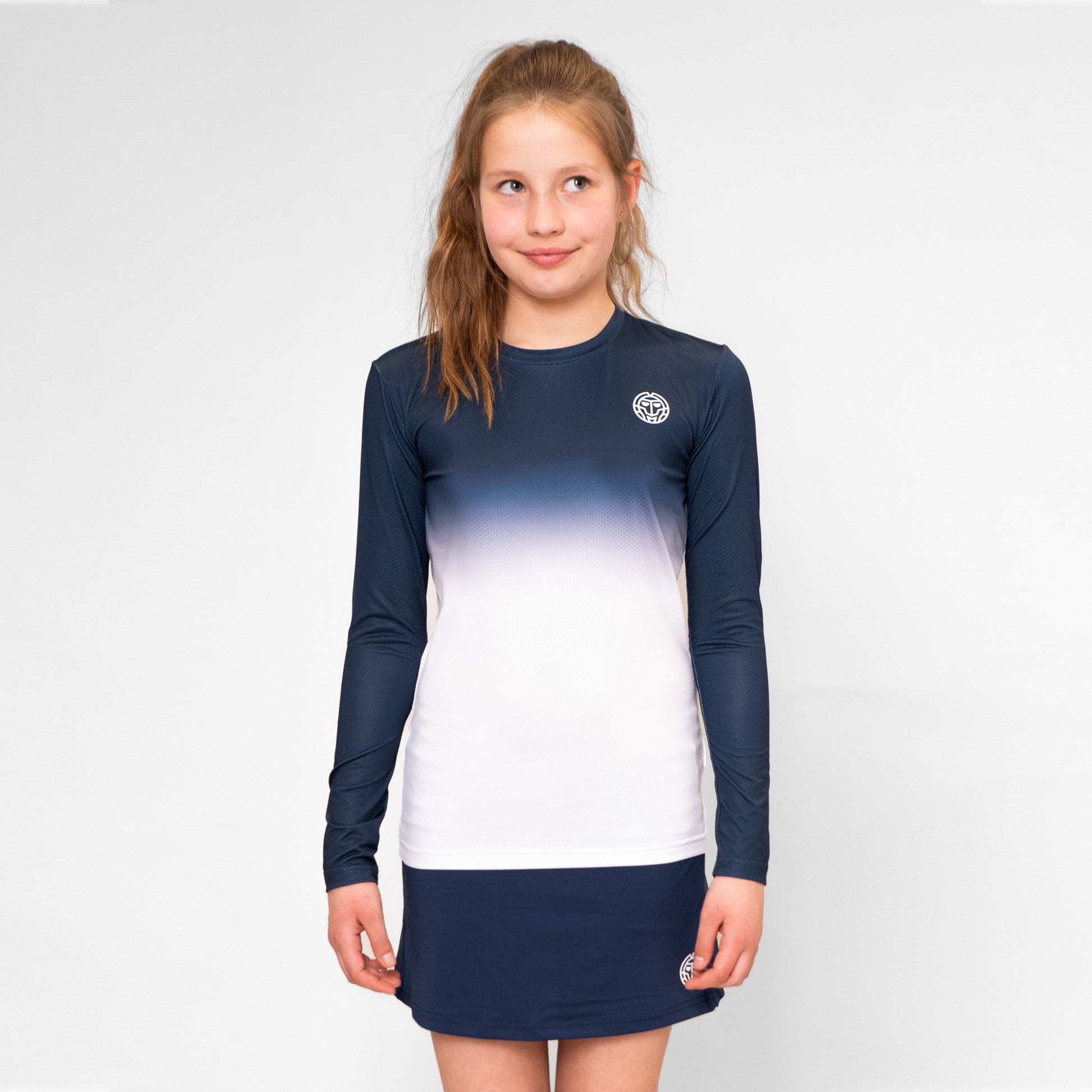 BIDI BADU Crew Gradiant Shirt,Langærmet Pige-Mørkeblå,Hvid