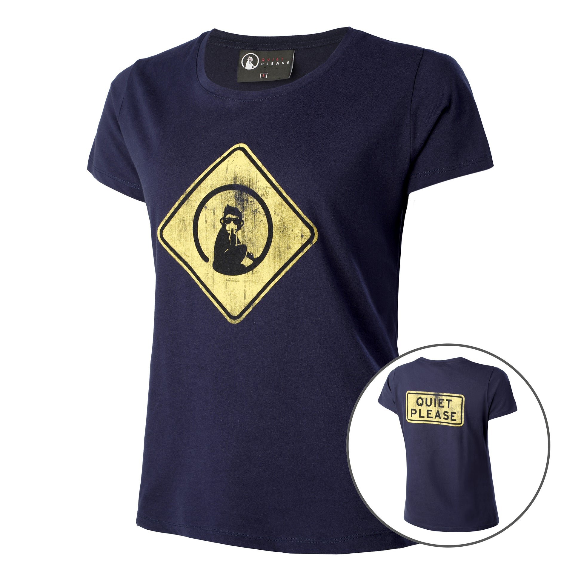 Quiet Please Australia Road Sign T-shirt Damer - mørkeblå, gul