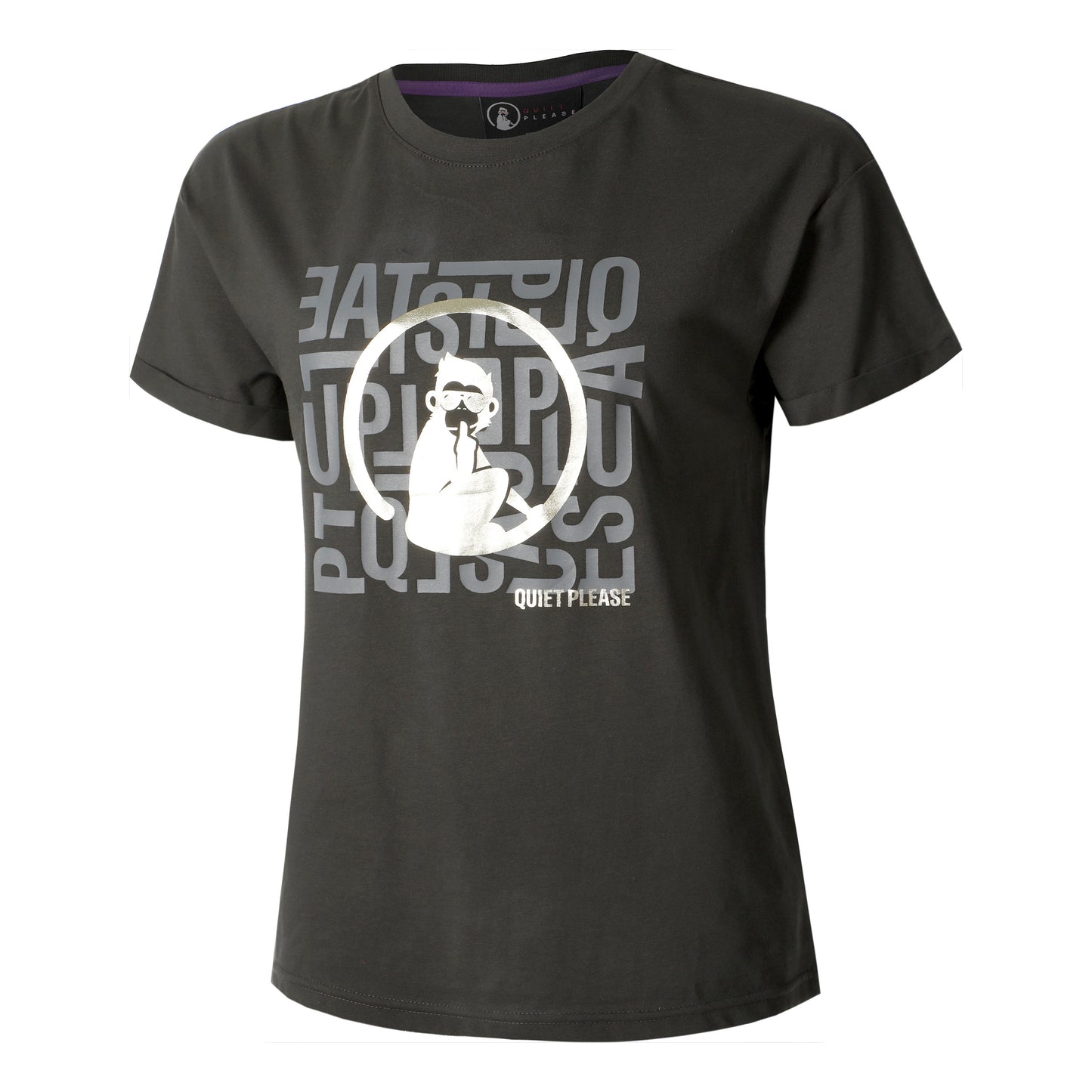 Quiet Please Glitter Word Salad T-shirt Damer-Antracit