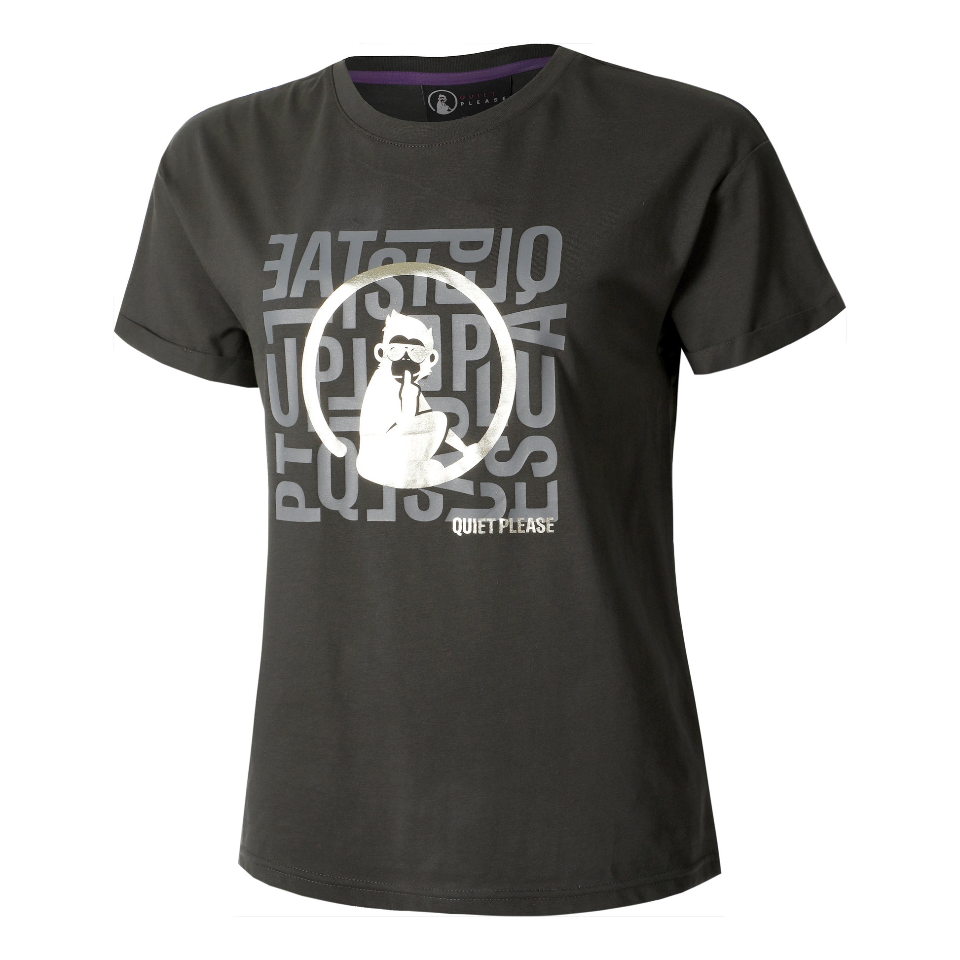Quiet Please Glitter Word Salad T-shirt Damer-Antracit