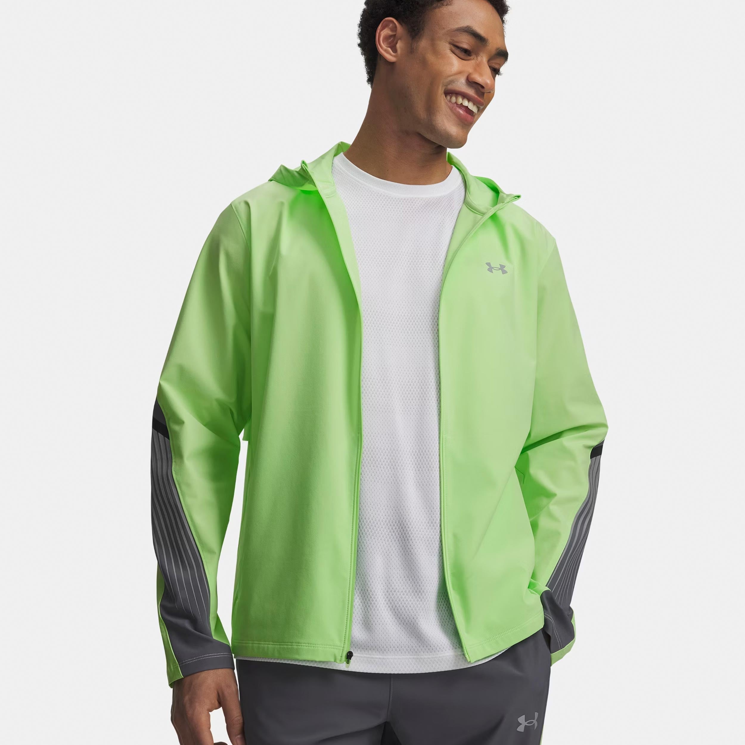 Under Armour Velociti Storm Hooded  Løbejakke Herrer-neongrøn, mørkegrå
