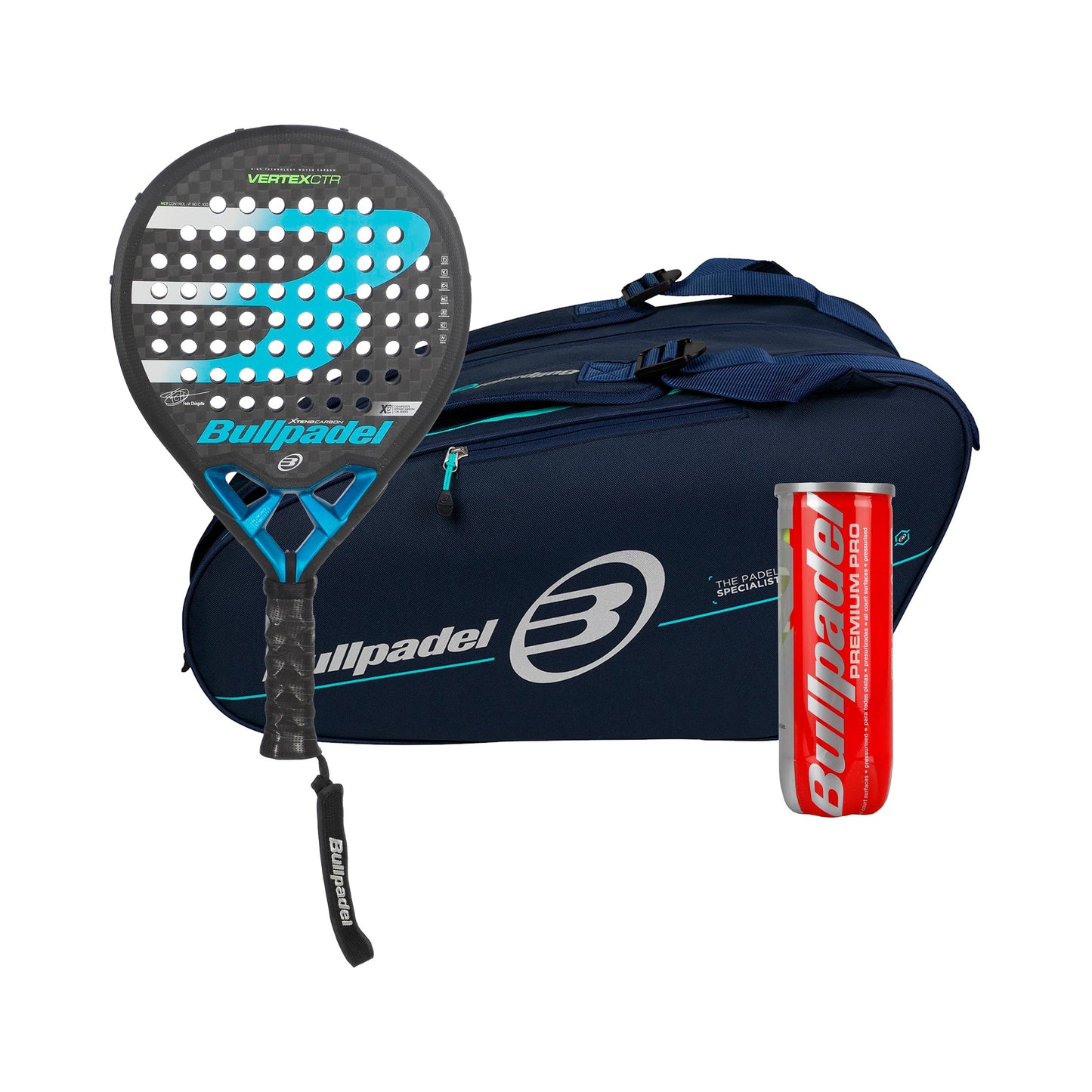 Bullpadel Pakke med 3 Vertex 2 CTR  Plus ketsjertaske, Plus bolddåse