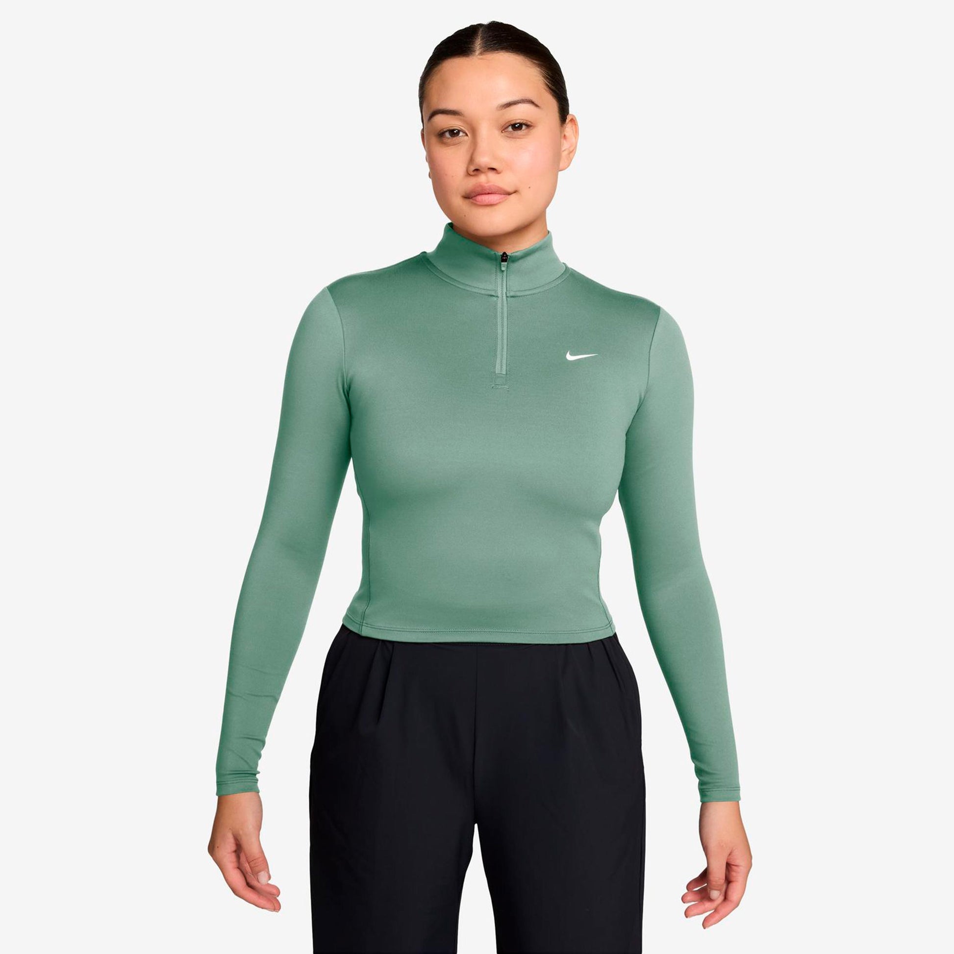 Nike One Dri-Fit Quarter Zip Shirt, langærmet Damer - grågrøn, hvid