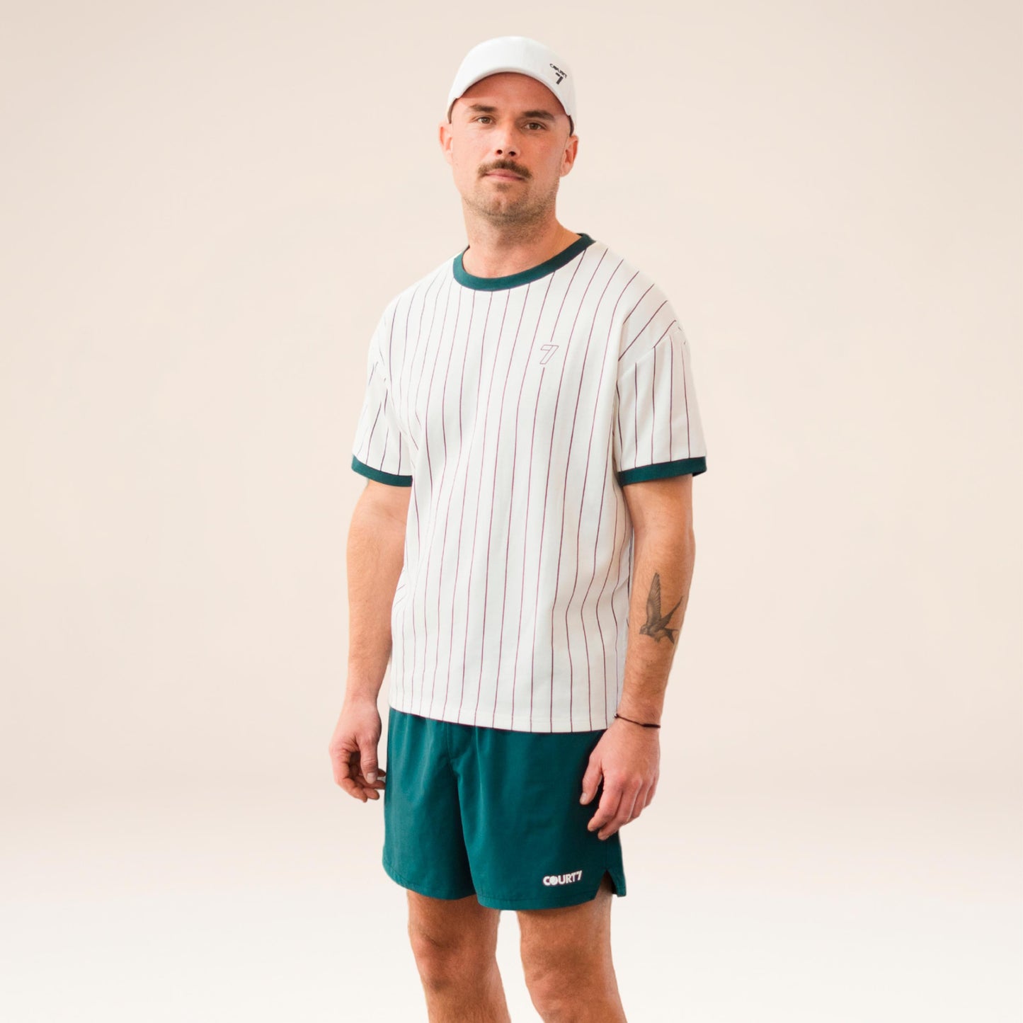 COURT7 AD-IN Stripes 2.0 T-shirt Unisex - offwhite, mørkegrøn