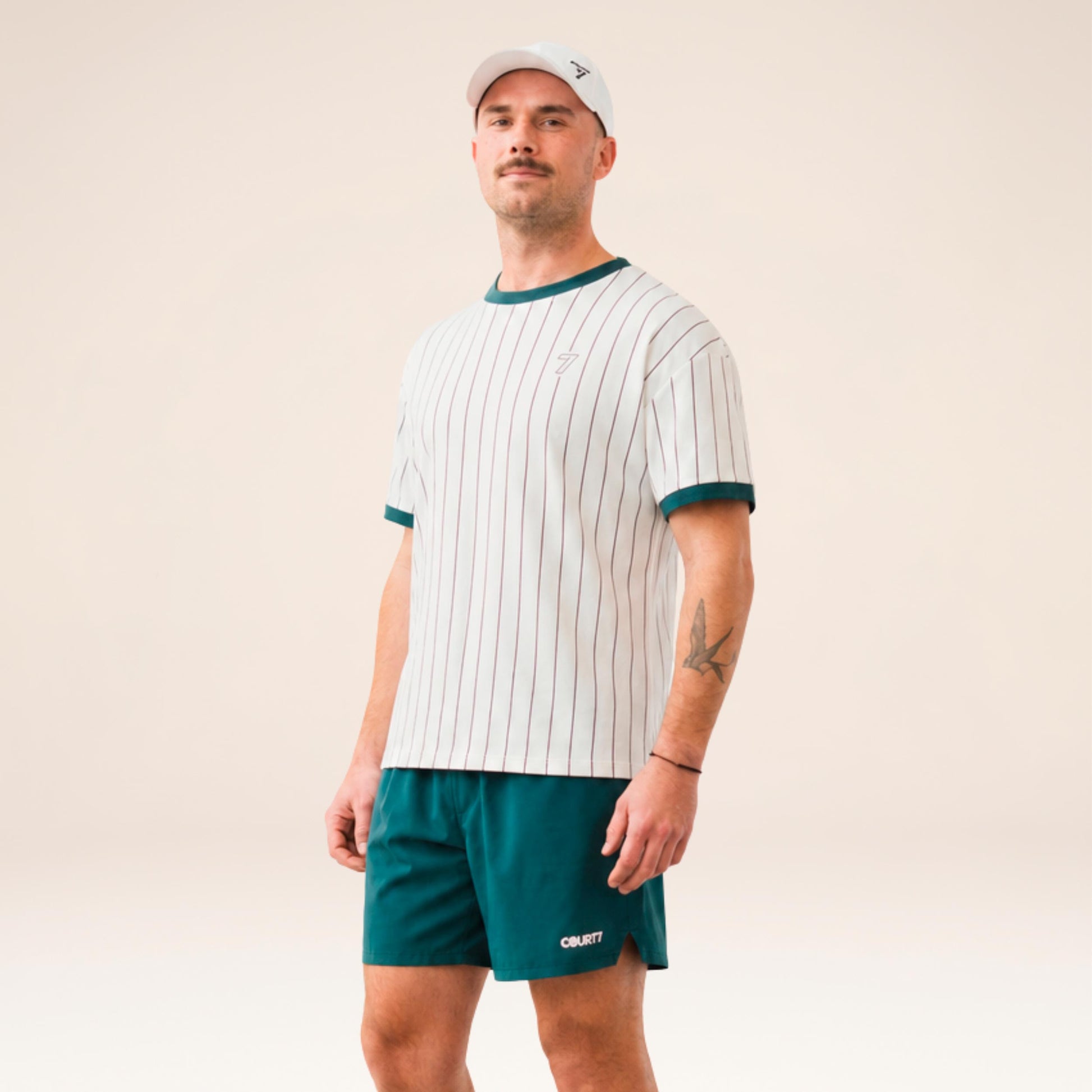 COURT7 AD-IN Stripes 2.0 T-shirt Unisex - offwhite, mørkegrøn