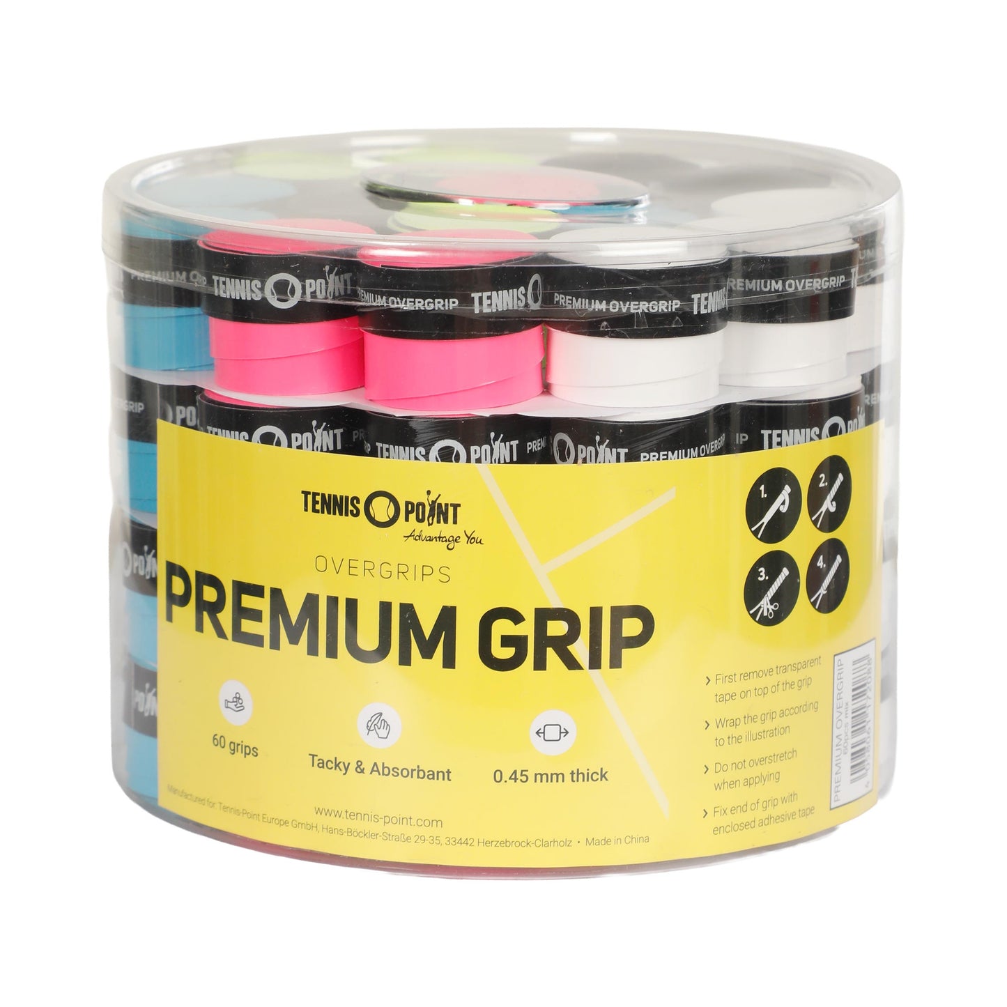 Tennis-Point Premium Grip Tennisovergrip Boks med 60 - flerfarvet