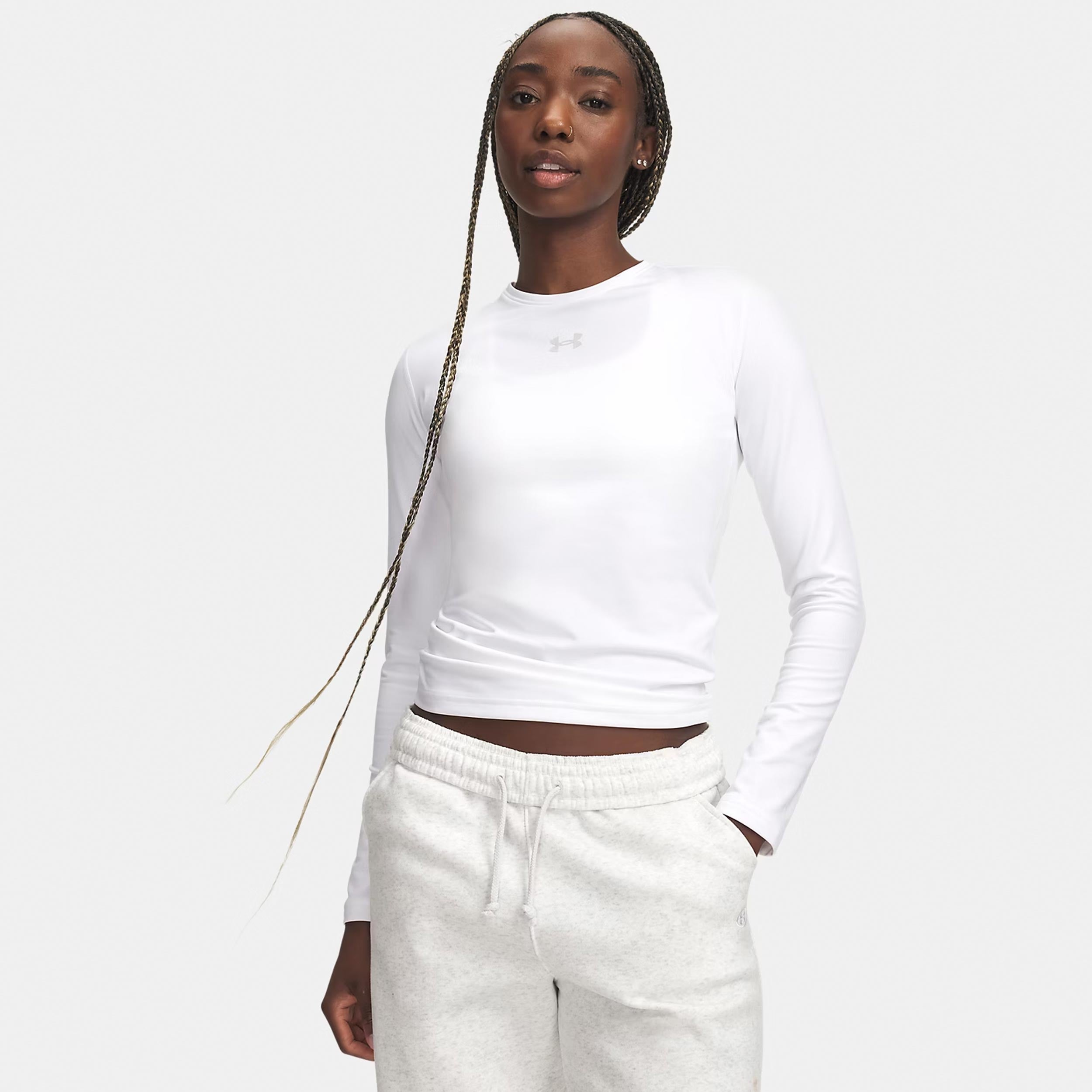 Under Armour ColdGear Crew Shirt, langærmet Damer - hvid, lysegrå