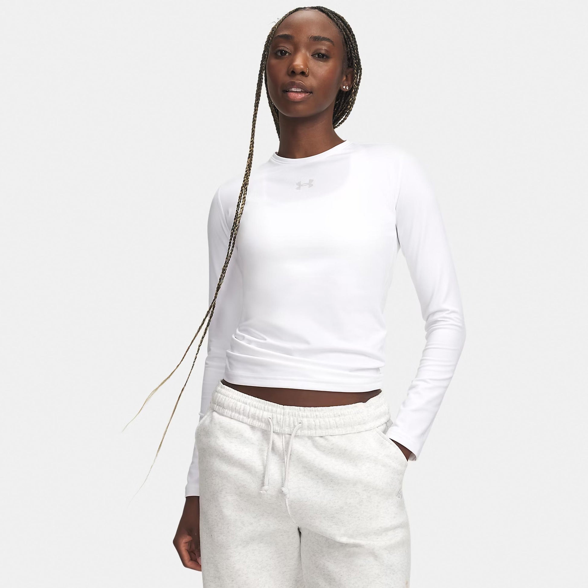 Under Armour ColdGear Crew Shirt, langærmet Damer - hvid, lysegrå