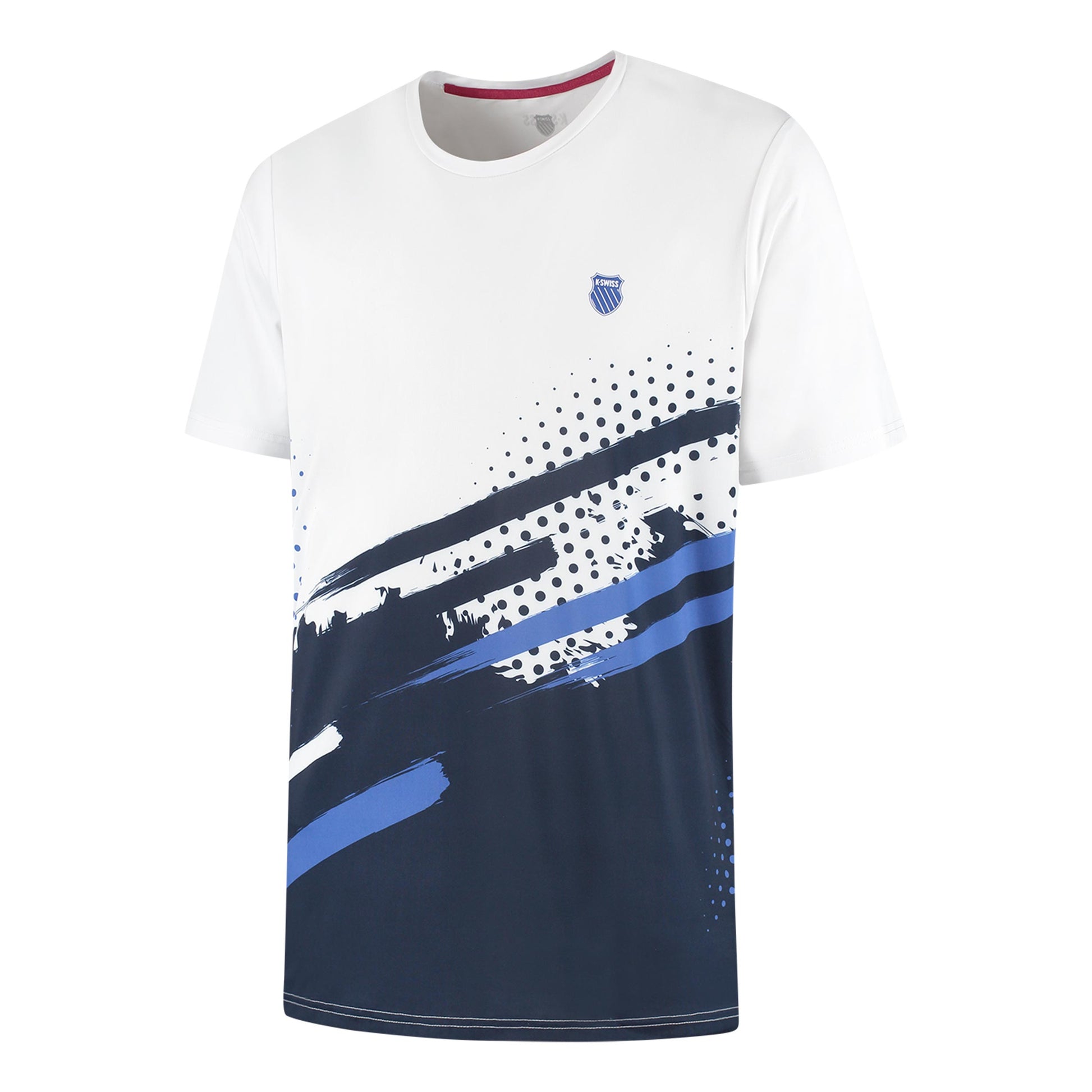 K-Swiss Hypercourt Print Crew Stripe T-shirt Herrer - hvid, mørkeblå
