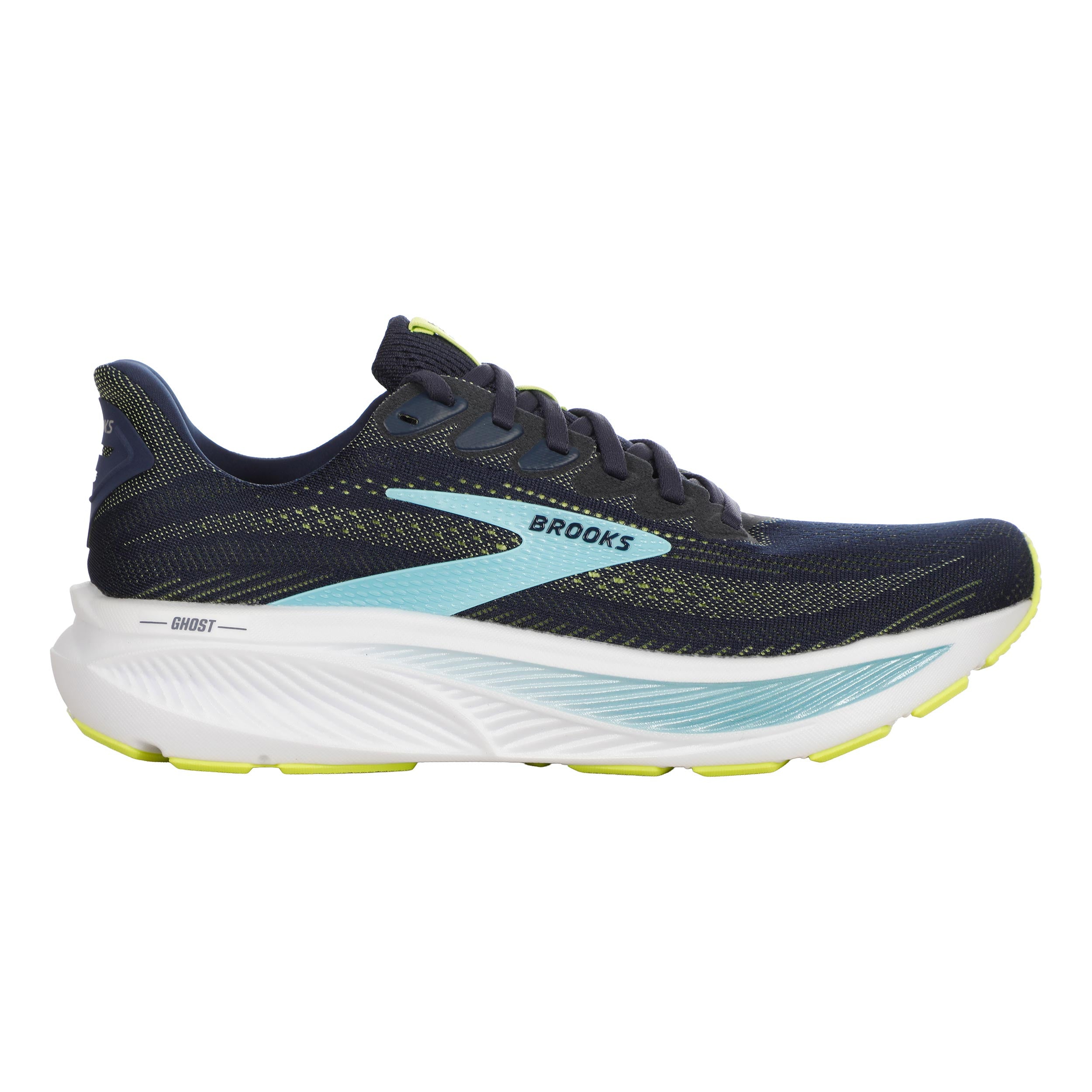 Brooks Ghost 17 Wide Neutral sko Herrer - mørkeblå, lime