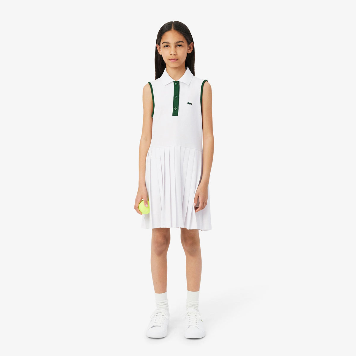 Lacoste Kjole Pige - hvid, mørkegrøn