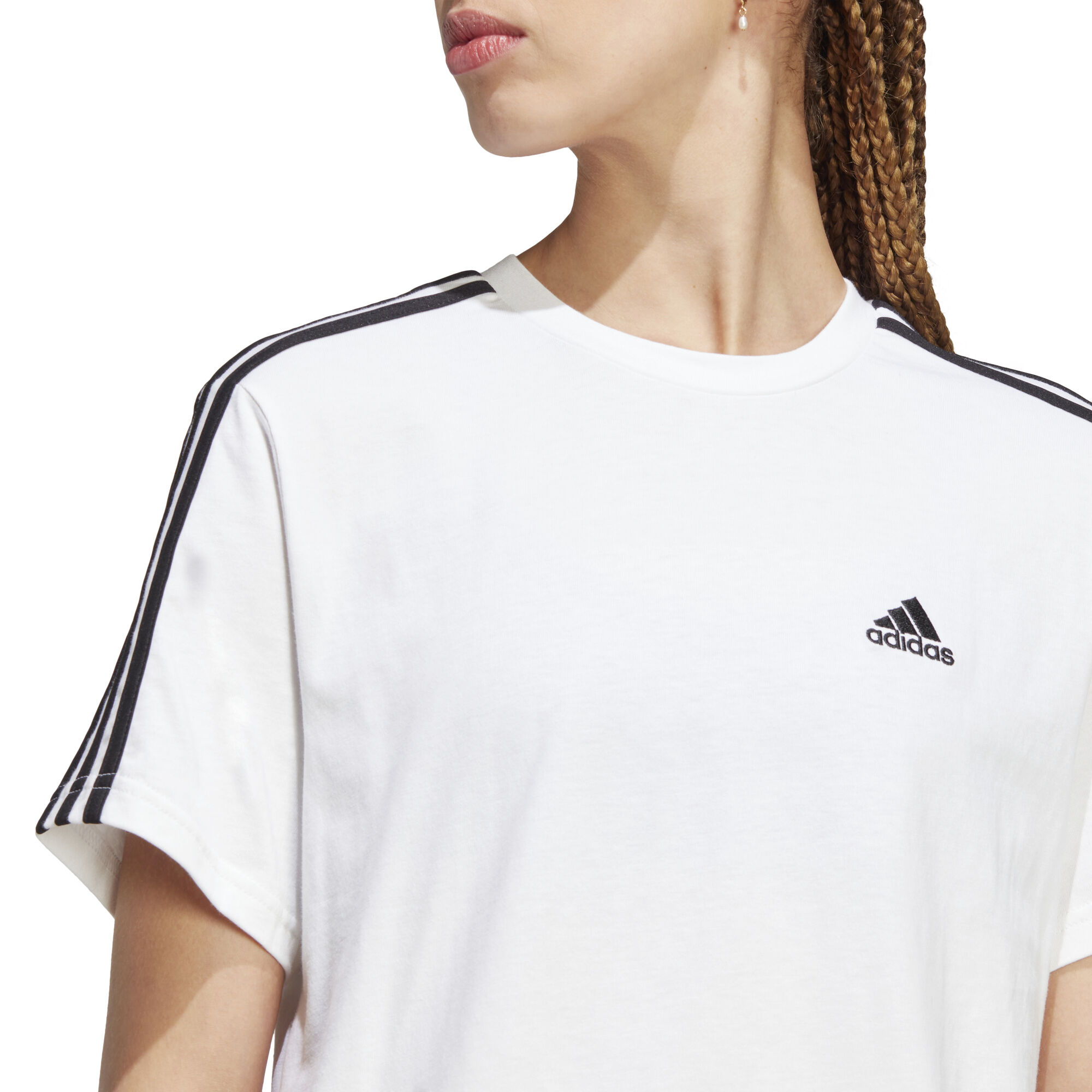 Essentials 3-Stripes Single Jersey Crop T-shirt Damer - Hvid, Sort køb Tennis-Point